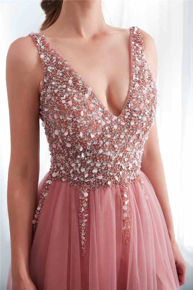 Blush Pink A-line Long Formal Dress with Slit 