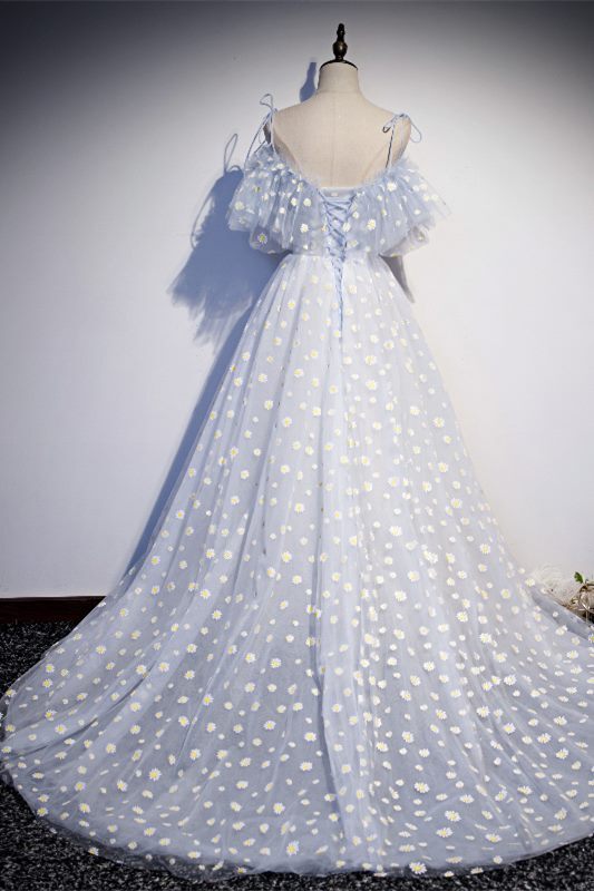 Daisy Floral A-line Long Light Blue Formal Dress