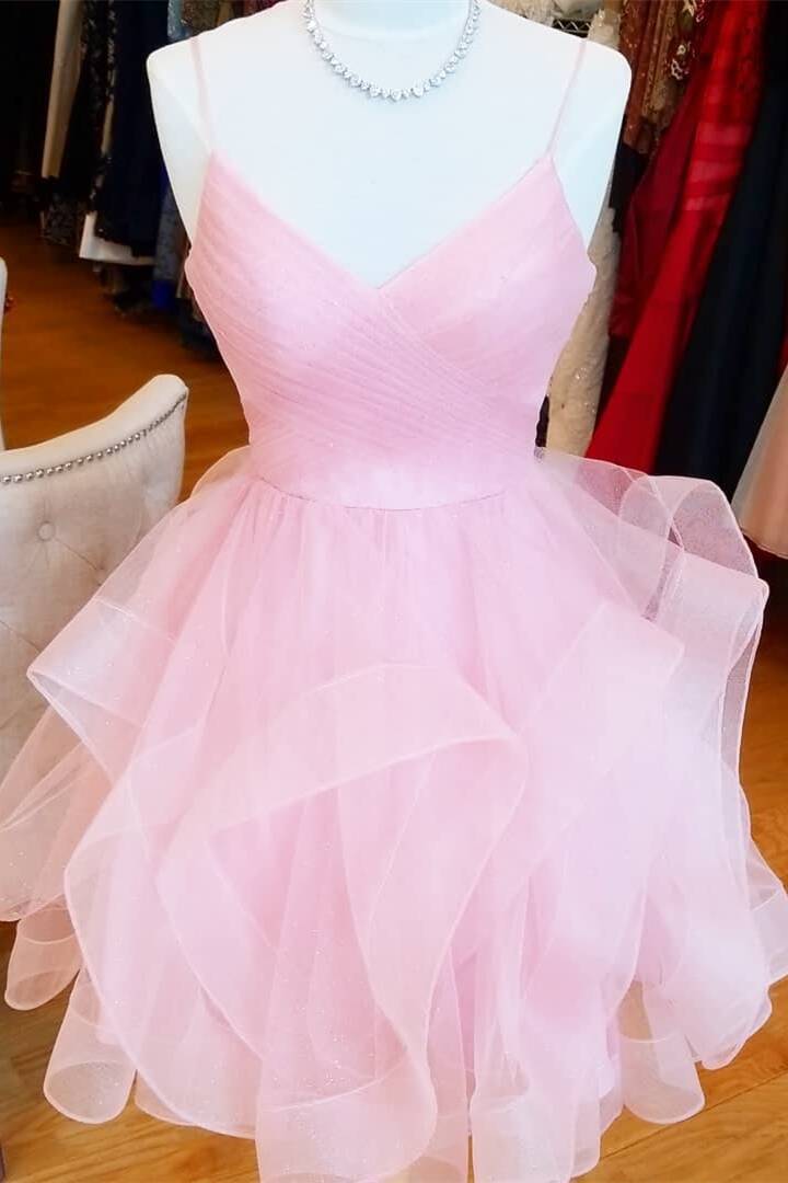 Red Spaghetti Straps A-line Pleated Short Homecoming Dress 