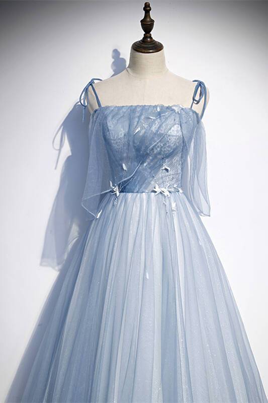 Spaghetti Straps A-line Blue Long Formal Dress