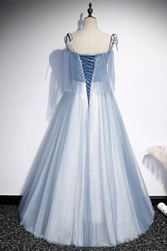 Spaghetti Straps A-line Blue Long Formal Dress