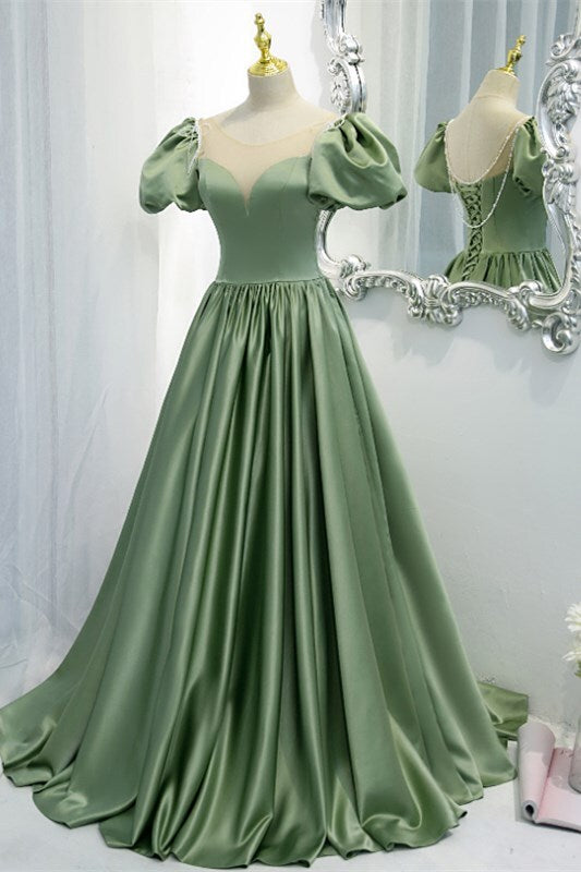 Green A-line French Retro Long Formal Gown 