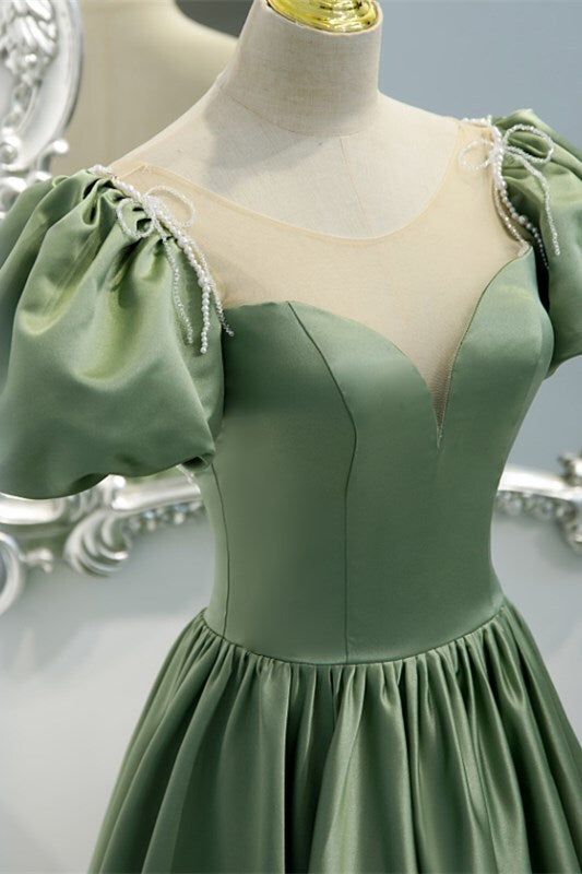 Green A-line French Retro Long Formal Gown 