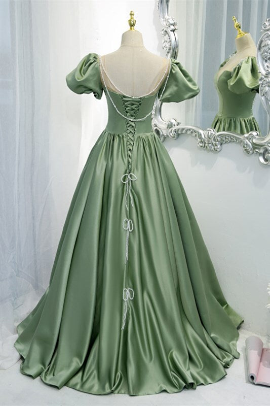 Green A-line French Retro Long Formal Gown 