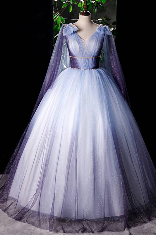 Gorgeous Blue Long Ball Gown with Shawl