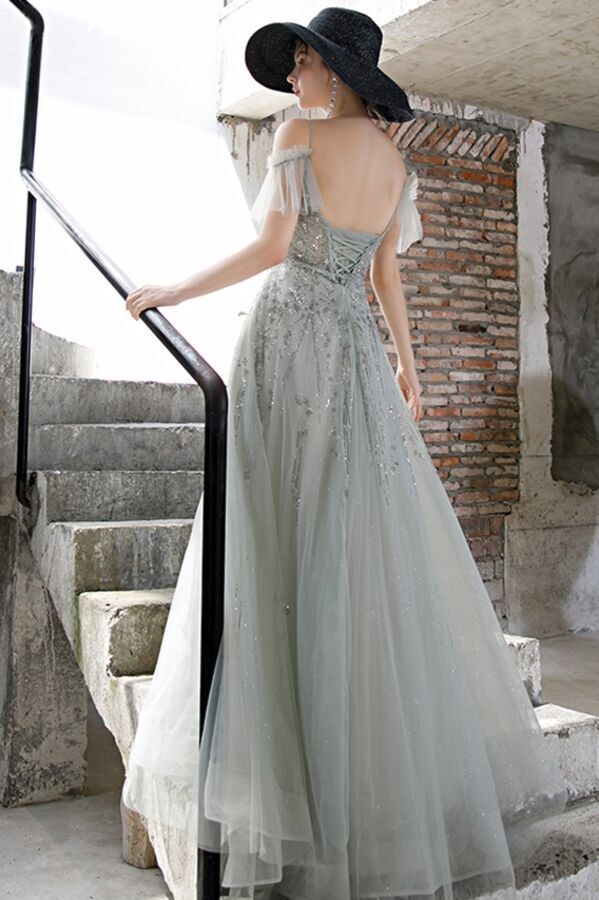 Princess A-line Mint Long Prom Dress 