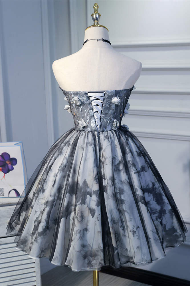 Sweetheart Black Floral Short Party Dress