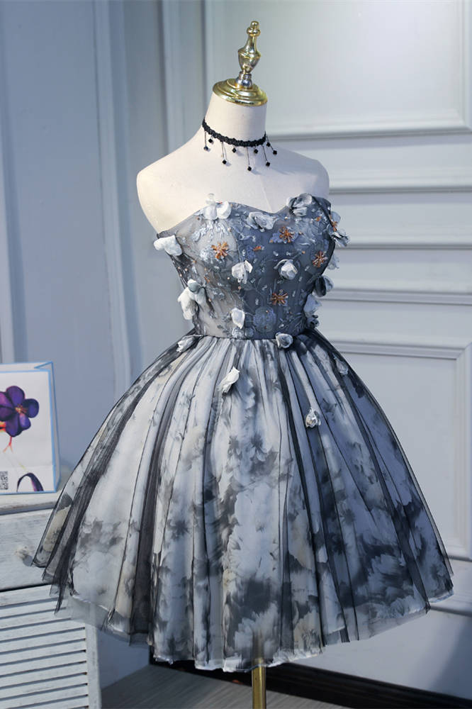 Sweetheart Black Floral Short Party Dress