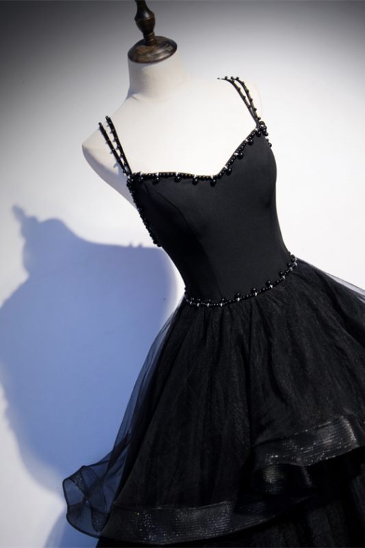 Black A-line Layered Evening Dress