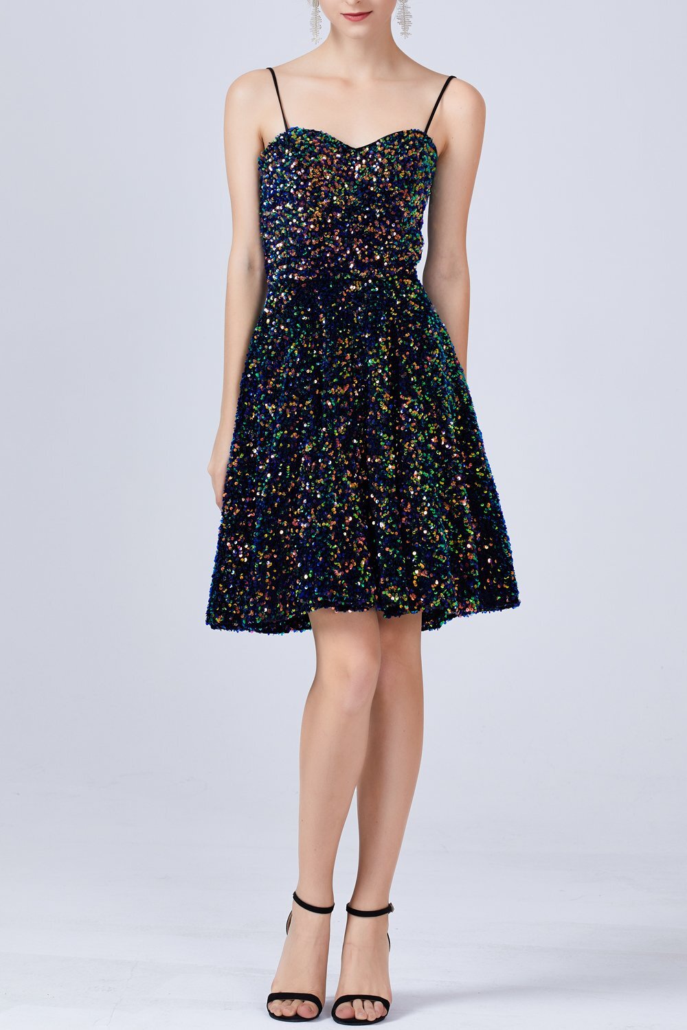 A-line Black Sequins Short Party Dress