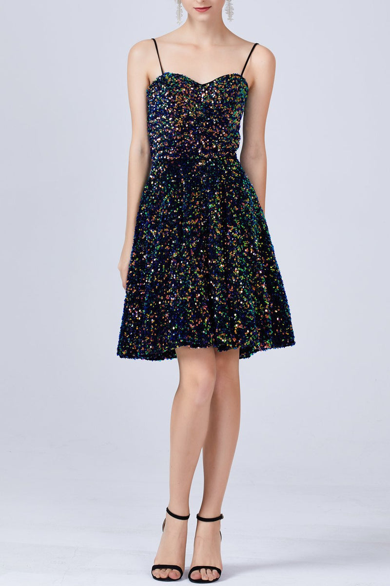 A-line Black Sequins Short Party Dress