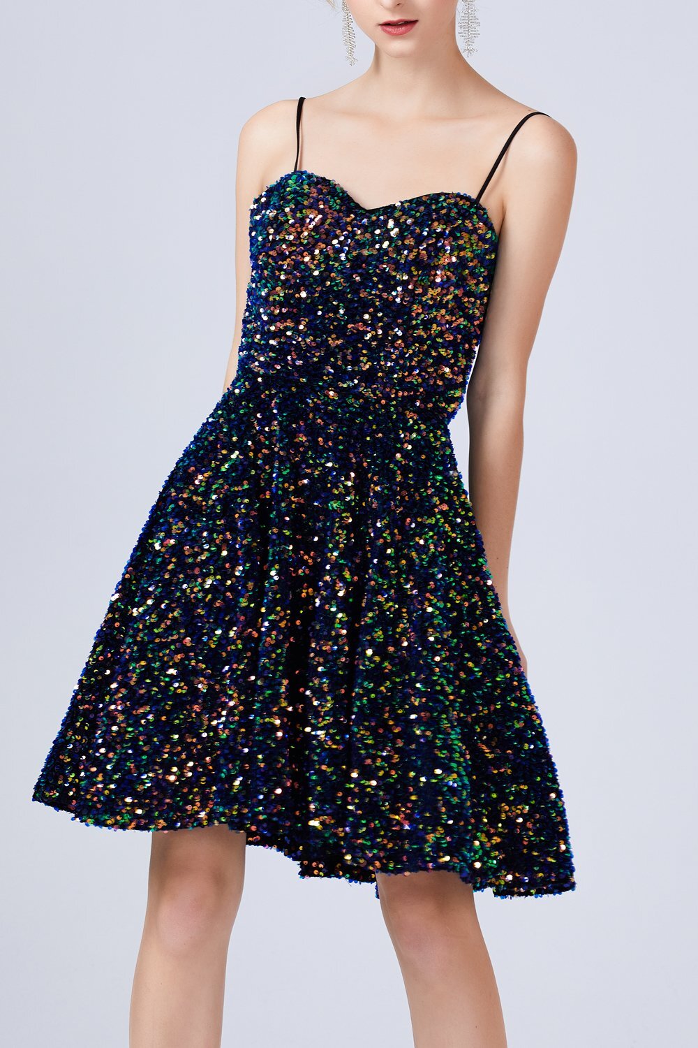 A-line Black Sequins Short Party Dress