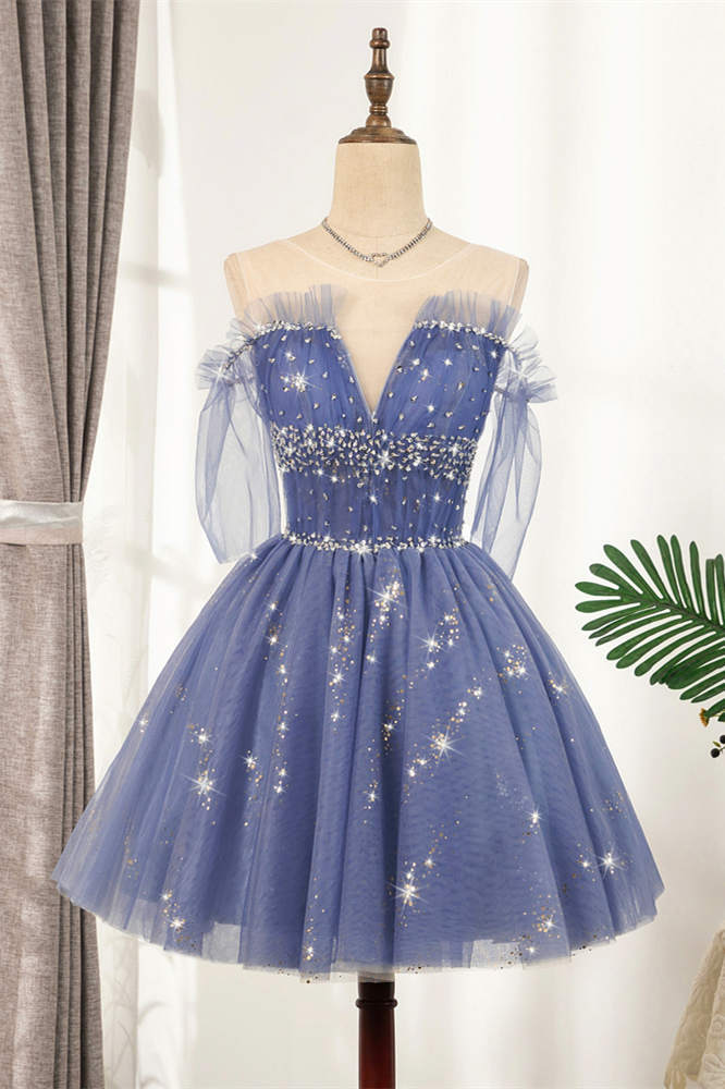 Strapless Blue Short A-line Party Dress