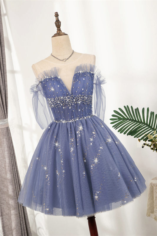 Strapless Blue Short A-line Party Dress
