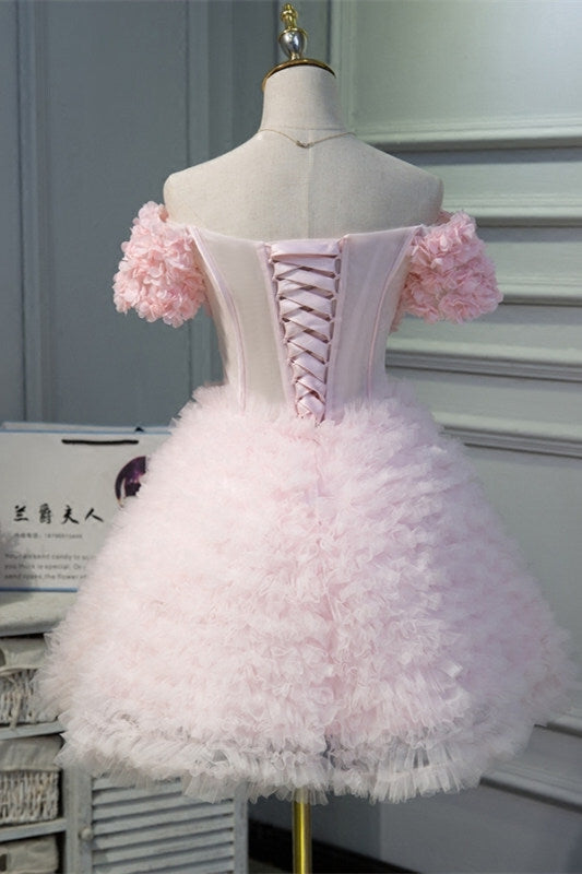 Off the Shoulder Pink Floral Short Party Dress