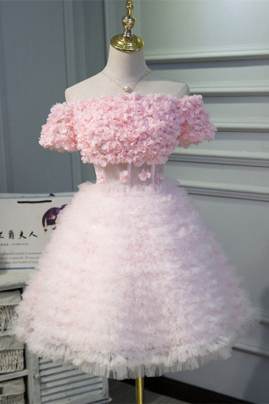 Off the Shoulder Pink Floral Short Party Dress