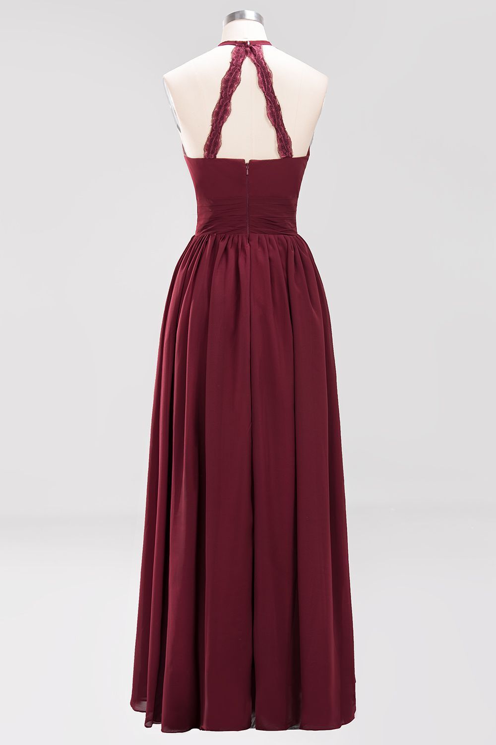 Halter Wine Red Chiffon A-line Long Bridesmaid Dress
