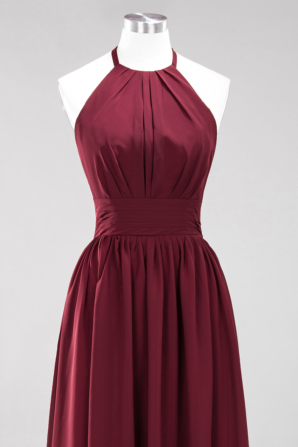 Halter Wine Red Chiffon A-line Long Bridesmaid Dress