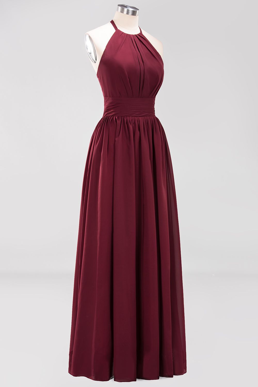 Halter Wine Red Chiffon A-line Long Bridesmaid Dress