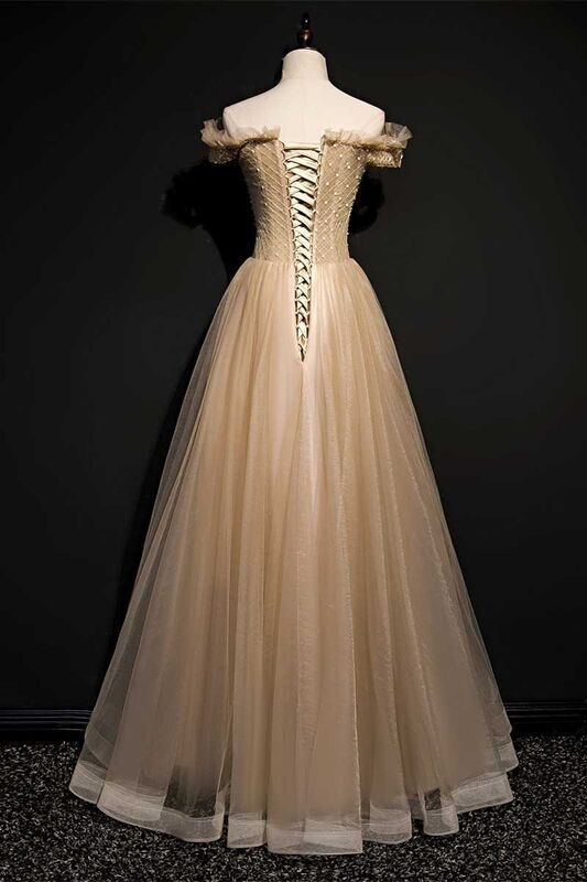 Off the Shoulder Champagne Long Party Dress