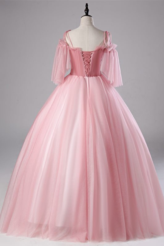 Princess Pink Off the Shoulder Floral Embroidery Long Ball Gown 