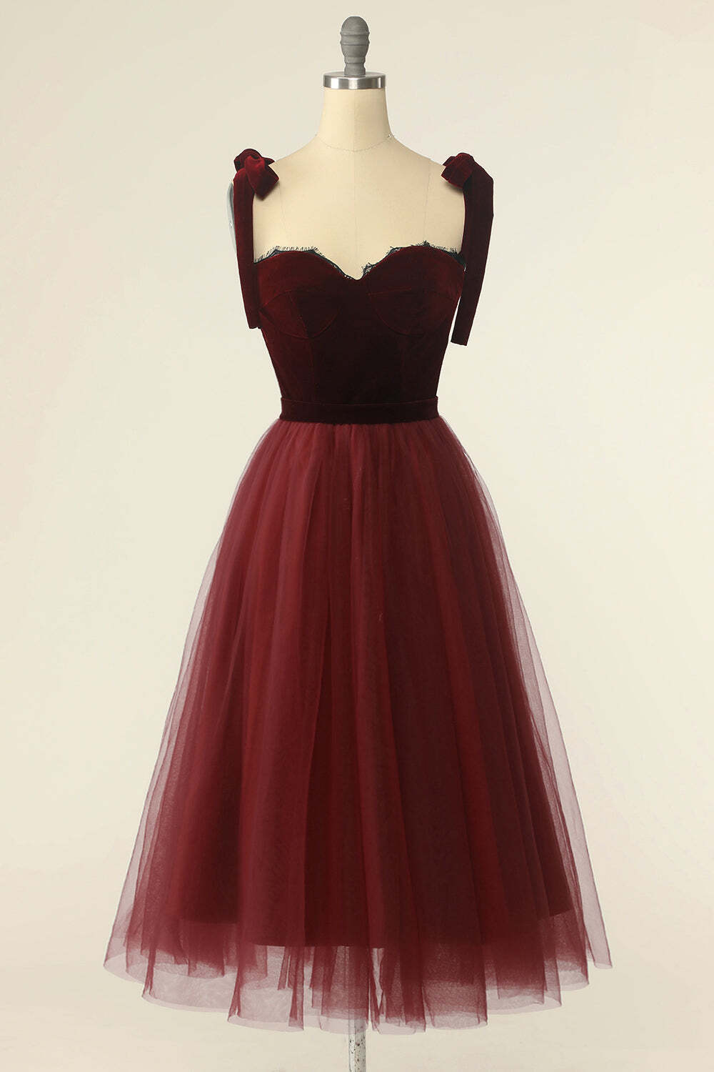 Burgundy Velvet and Tulle A-line Short Party Dress