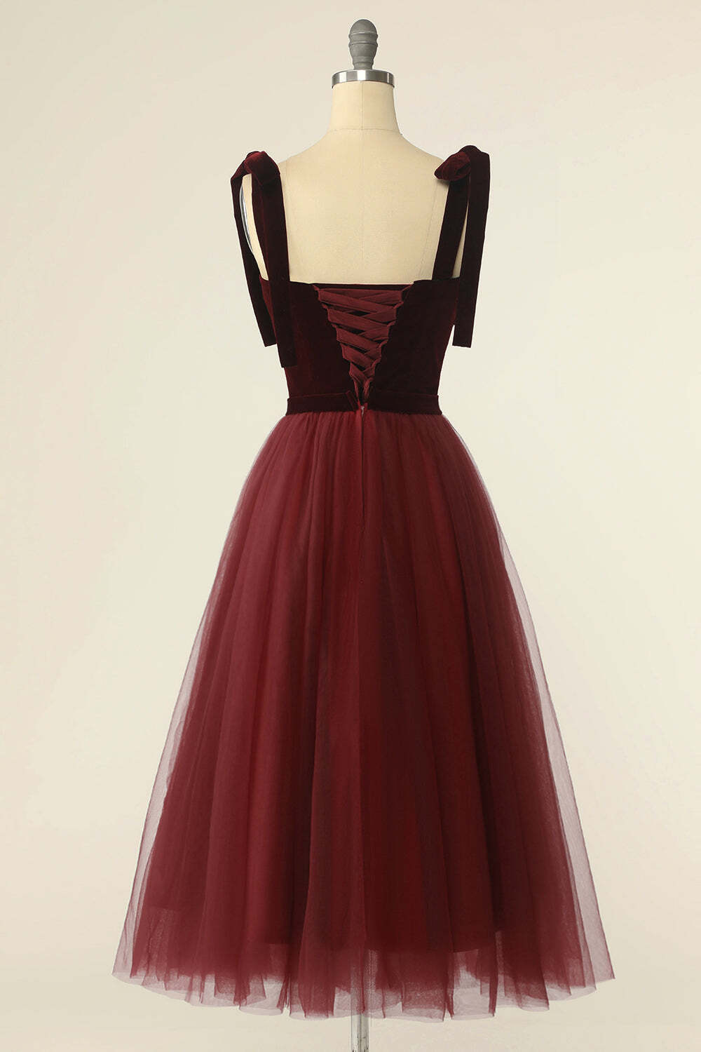 Burgundy Velvet and Tulle A-line Short Party Dress