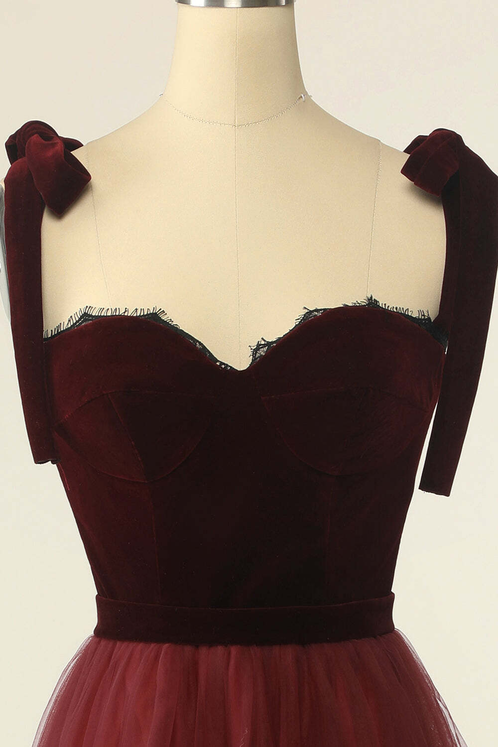 Burgundy Velvet and Tulle A-line Short Party Dress