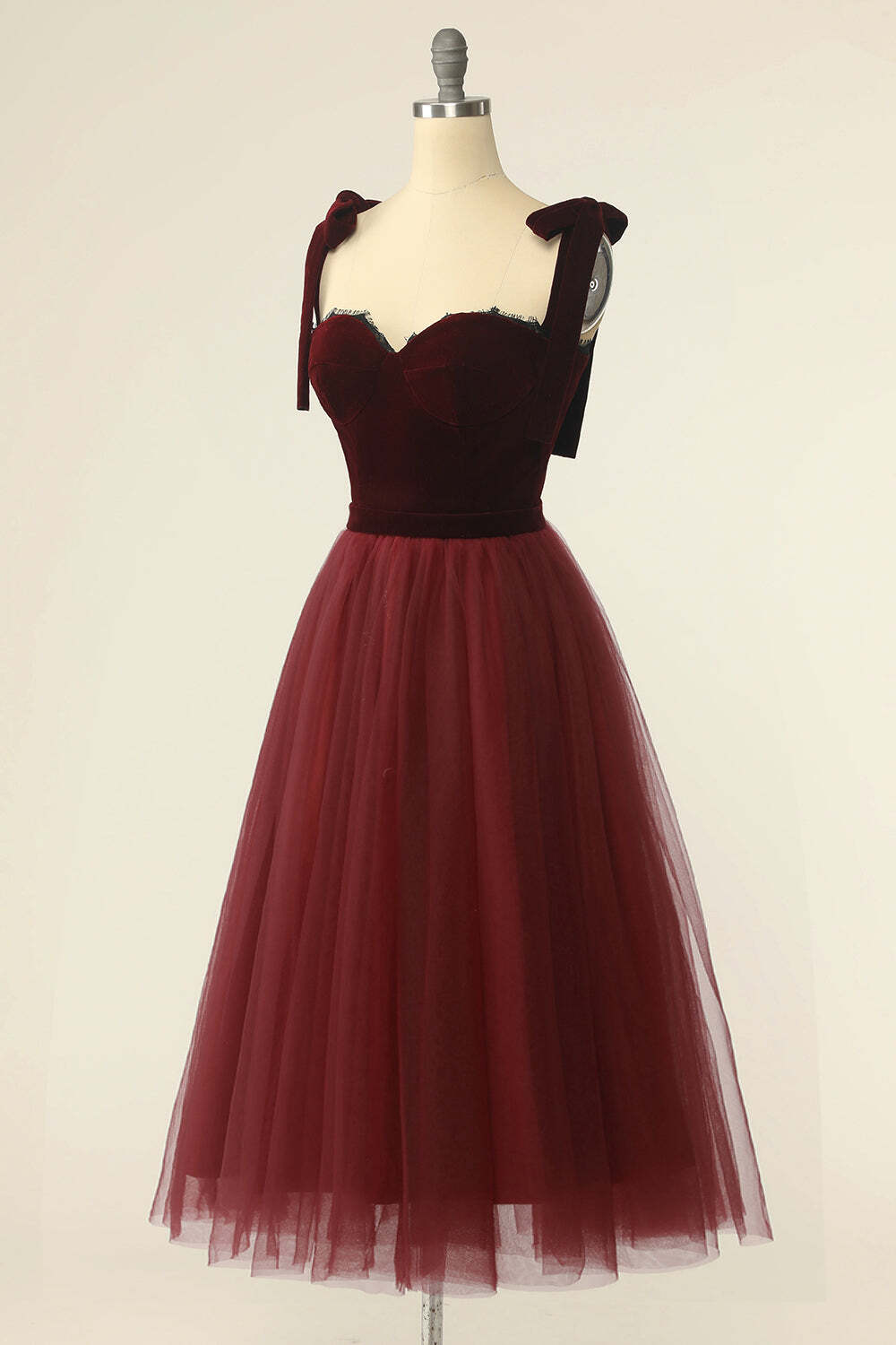 Burgundy Velvet and Tulle A-line Short Party Dress