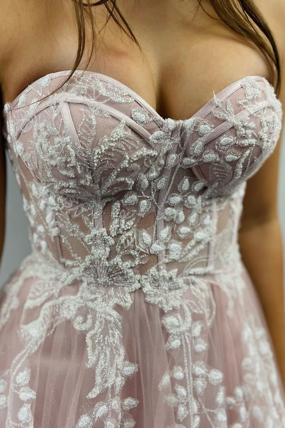 Princess Sweetheart Pink and White Tulle Long Formal Gown