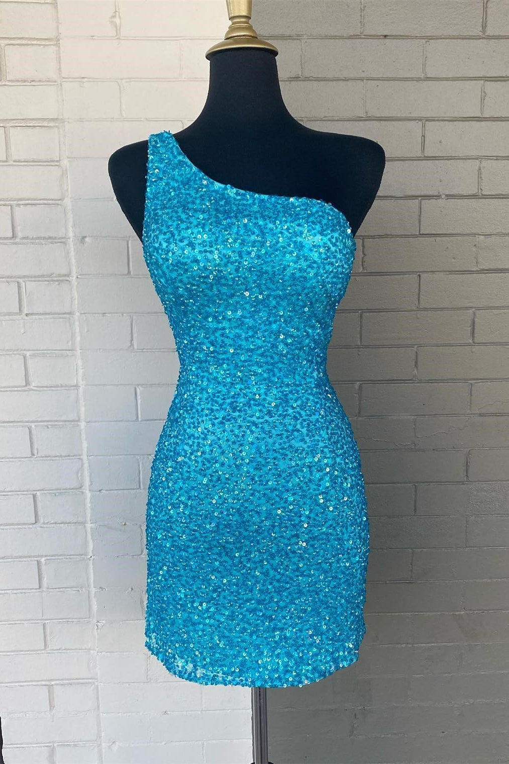 Glitters Blue Sequin One Shoulder Bodycon Mini Homecoming Dress –  Dressesforparty