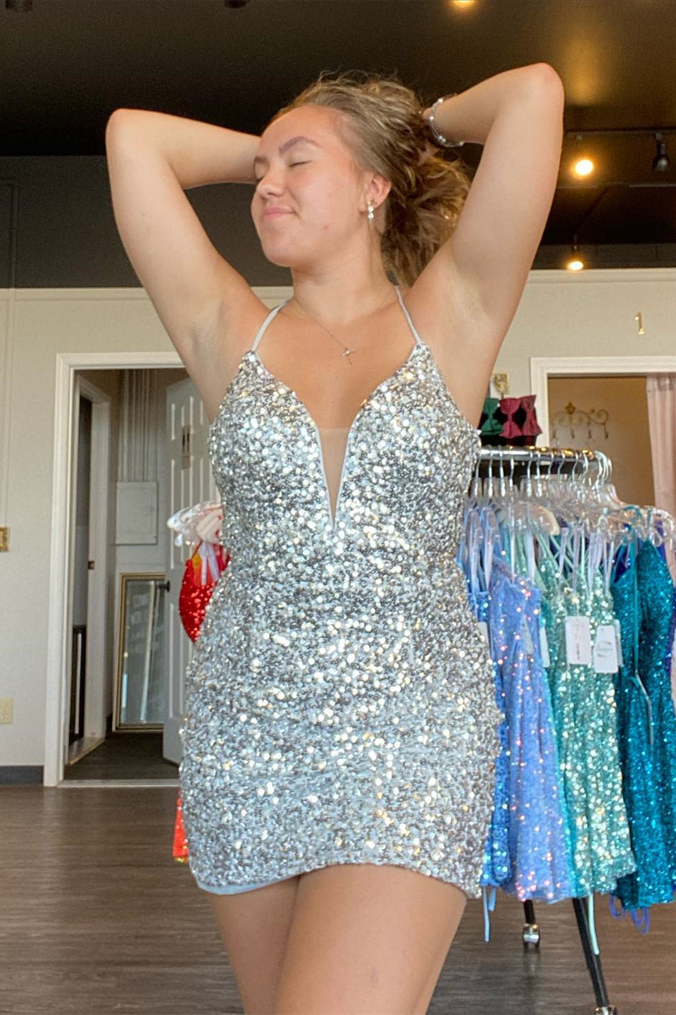 silver sequin bodycon dress Flirty Silver Sequin Dress - Lace-Up Dress - Bodycon Mini Dress