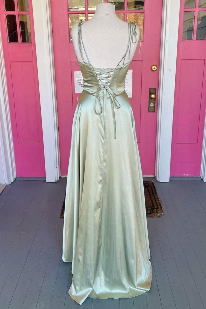 Sage Green A-line Long Formal Dress with Cowl Neck