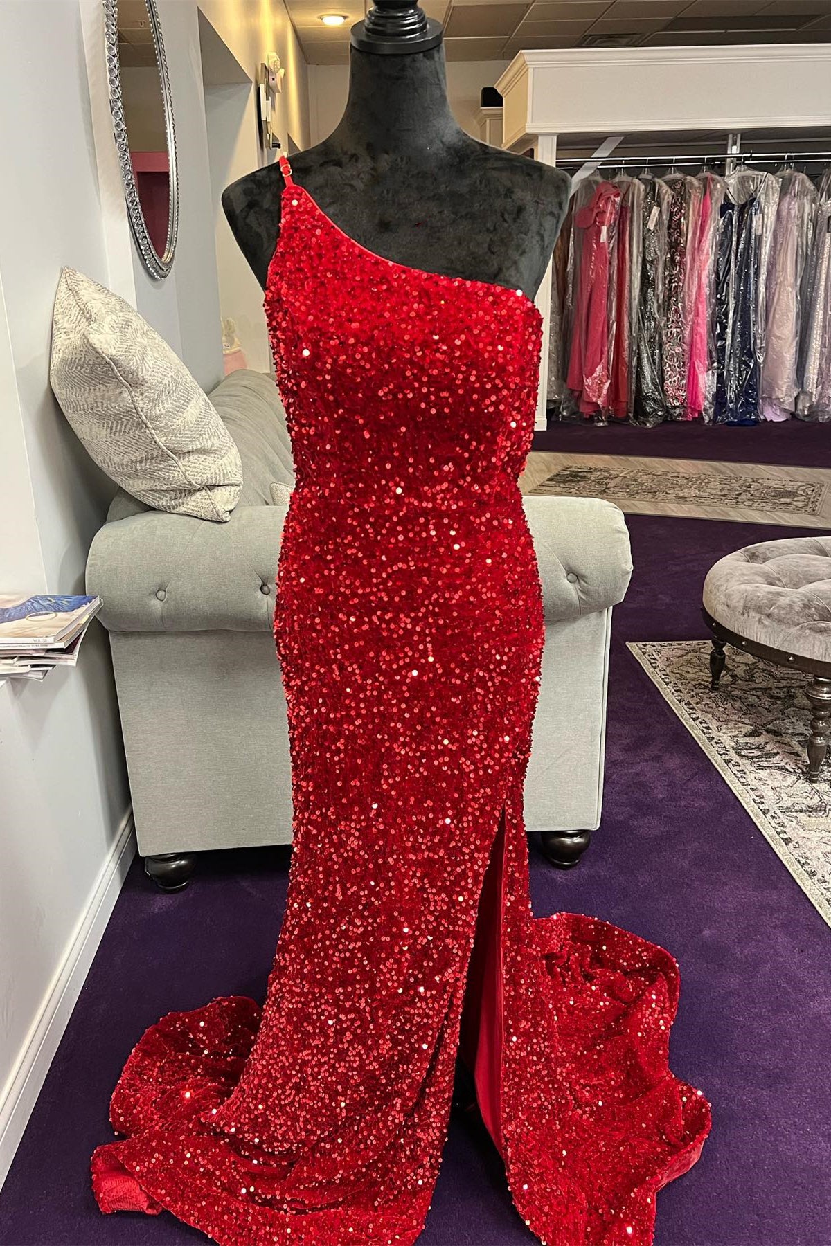Stunning Red Sequin Mermaid One Shoulder Long Formal Dress Dressesforparty Stunning Red Sequin Mermaid One Shoulder Long Formal Dress Dressesforparty