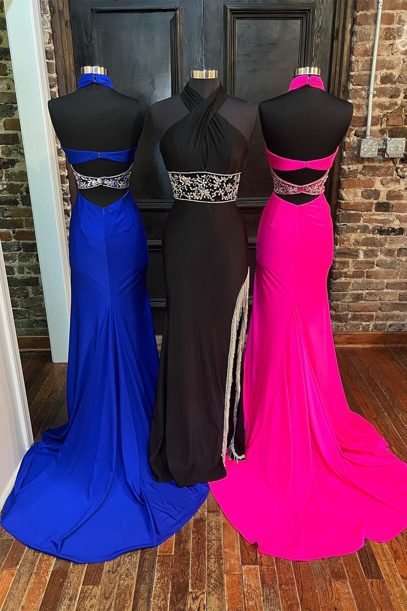 Cross Front Mermaid Long Formal Dress with Slit