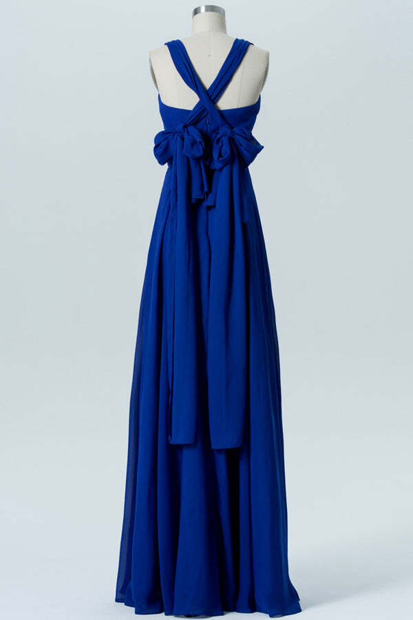 Royal Blue Chiffon A-line Halter Bridesmaid Dress