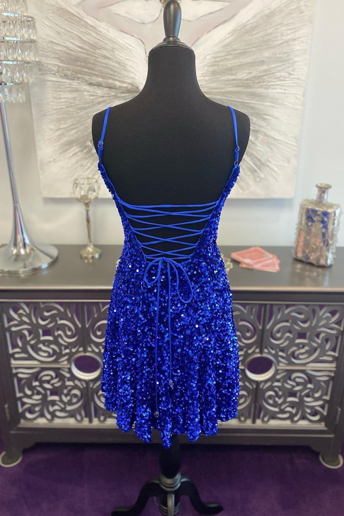 Royal Blue Sequin Straps A-line Short Homecoming Dress Dressesforparty Royal Blue Sequin Straps A-line Short Homecoming Dress Dressesforparty