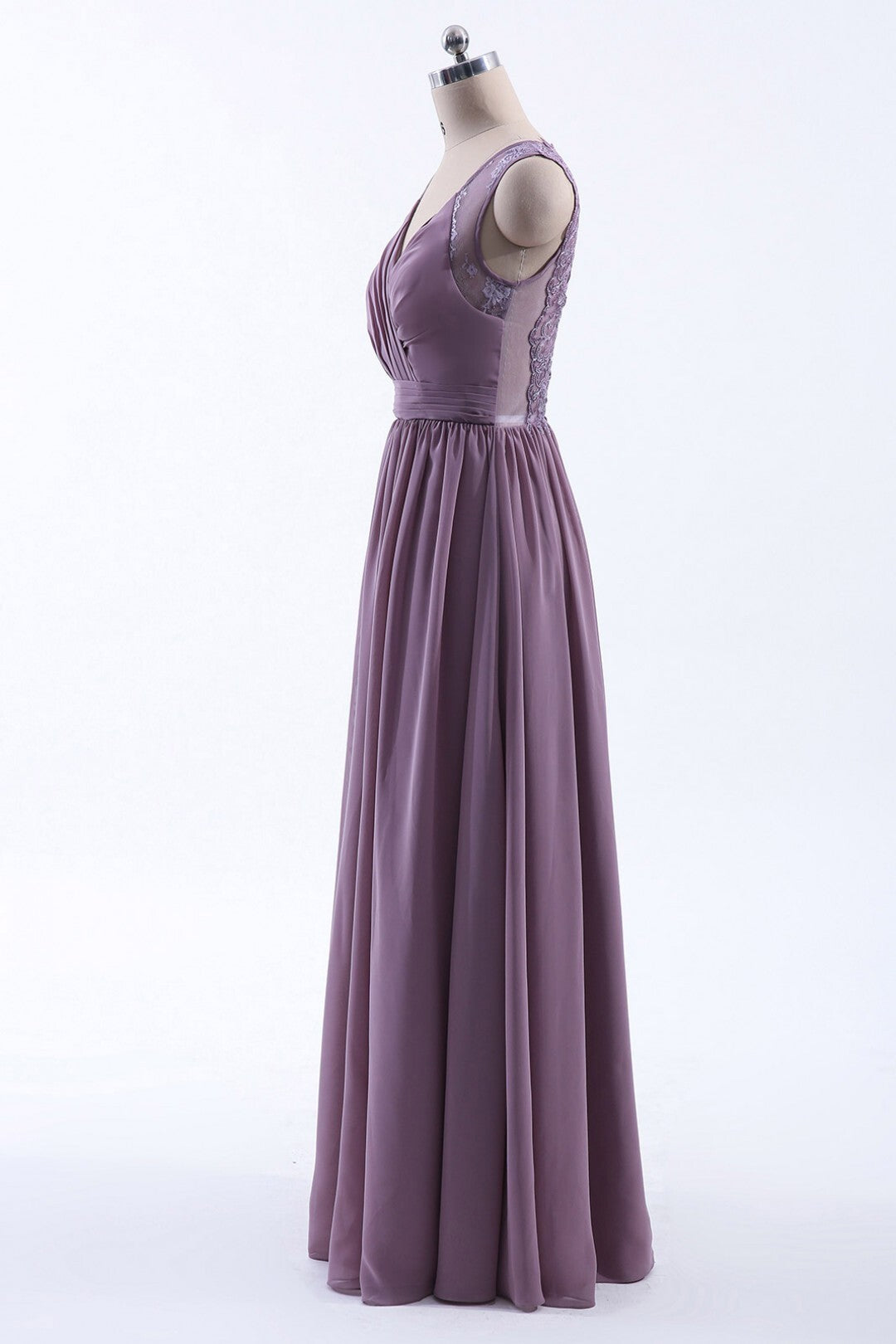 Elegant V Neck Chiffon A-line Long Bridesmaid Dress