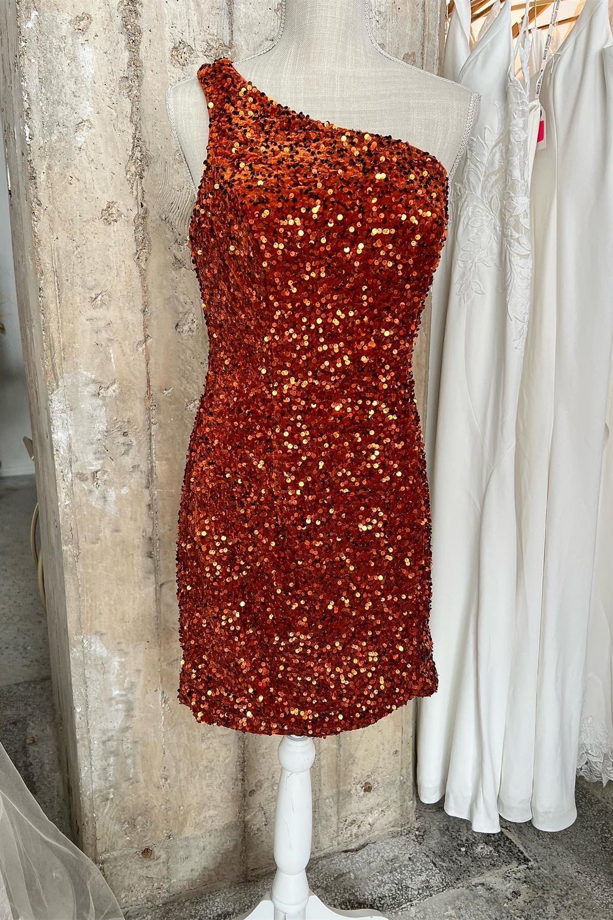 sparkle party sequin one shoulder mini dress Aria One-Shoulder Short Sequin Homecoming Dress Lilac / XSmall