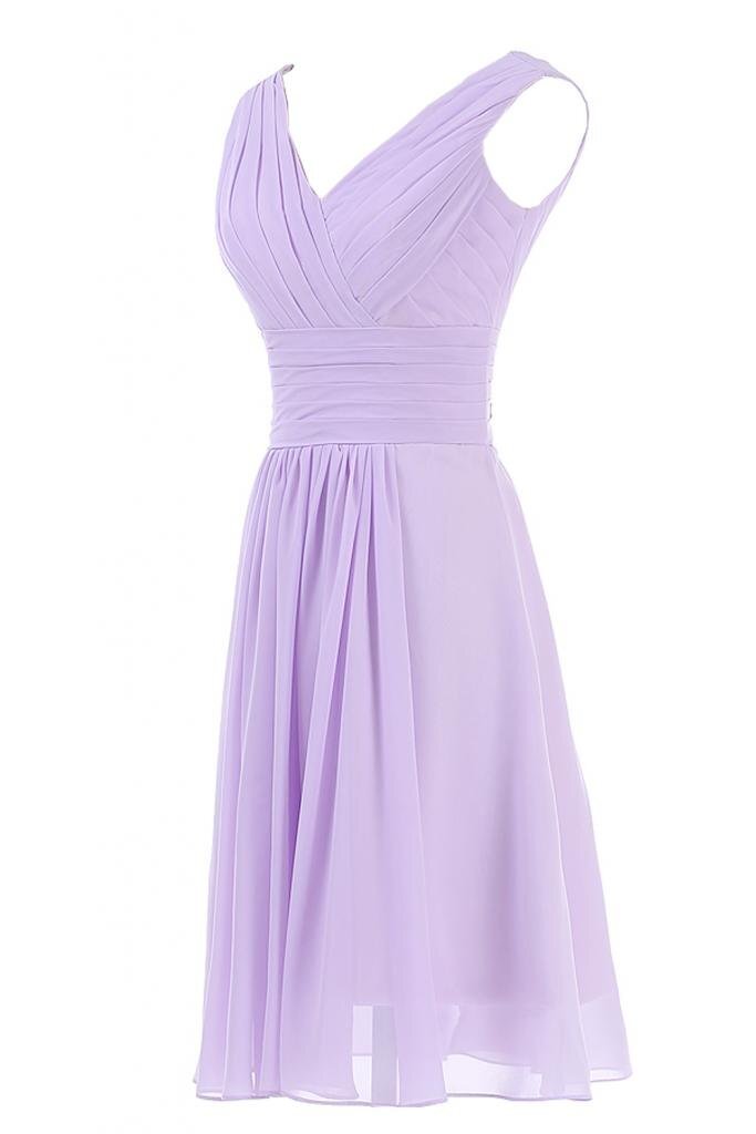 Lavender Pleated A-line Short Chiffon Bridesmaid Dress