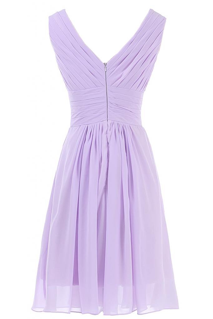 Lavender Pleated A-line Short Chiffon Bridesmaid Dress