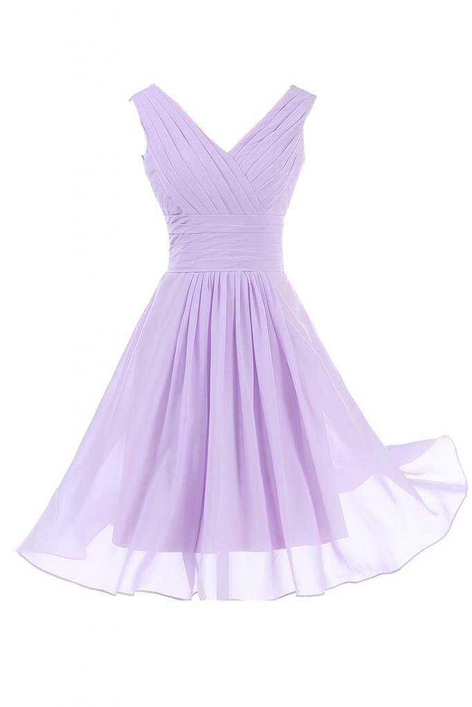 Lavender Pleated A-line Short Chiffon Bridesmaid Dress