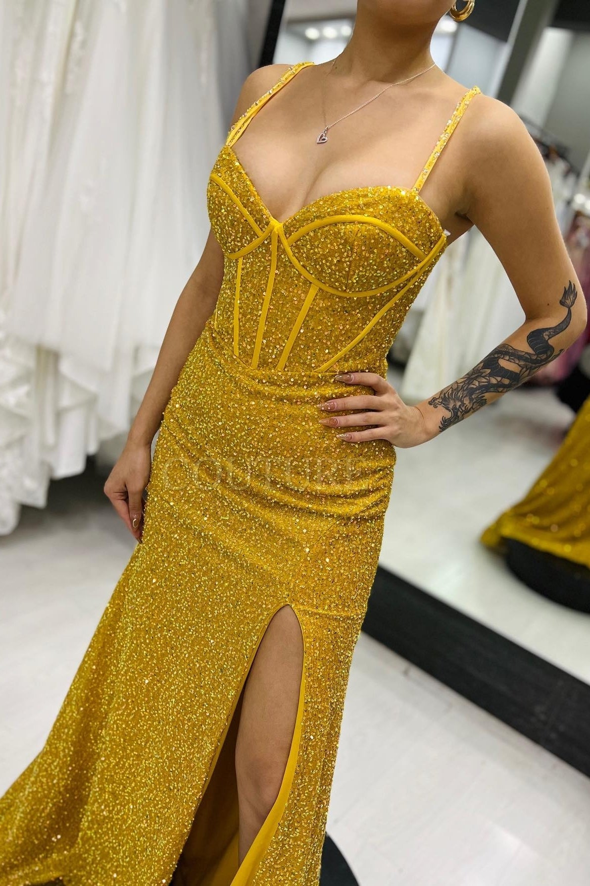 Yellow Sequin Straps Mermaid Long Prom Dress with Lace Up Back –  Dressesforparty