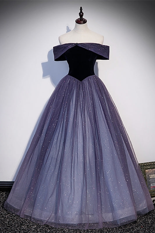 Gorgeous  Off the Shoulder Navy Blue Formal Gown 