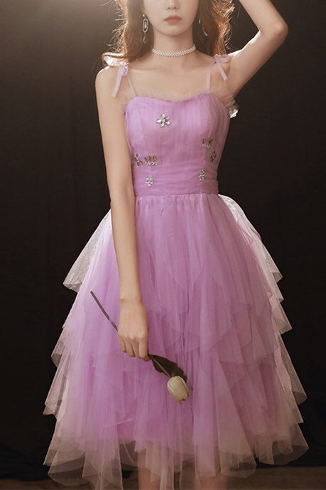 Lilac A-line Tiered Short Party Dress