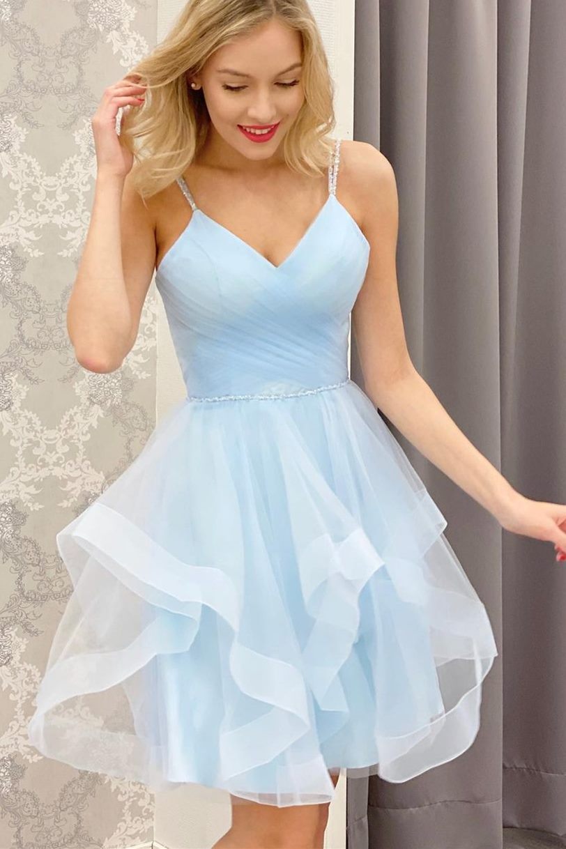 baby blue homecoming dresses short