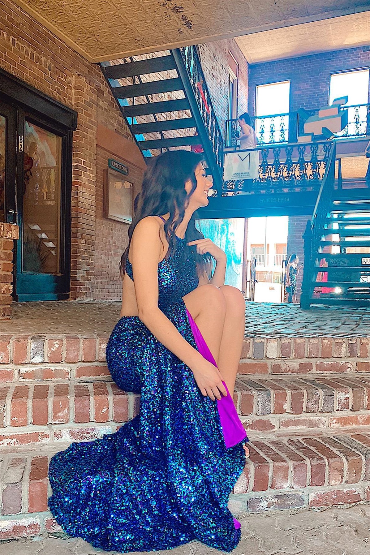 Sexy Halter Royal Blue Sequin Mermaid Long Prom Dress