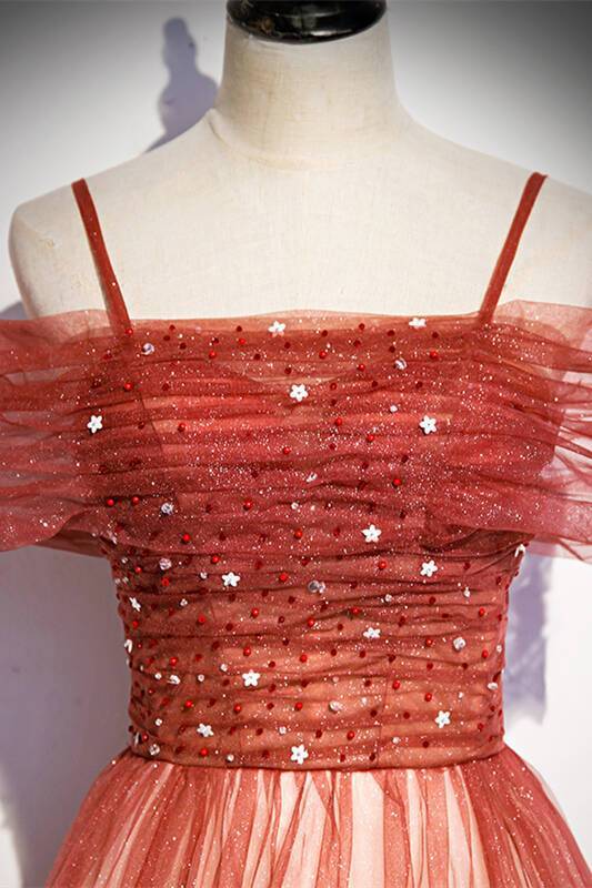 Spaghetti Straps A-line Red Tulle Party Dress