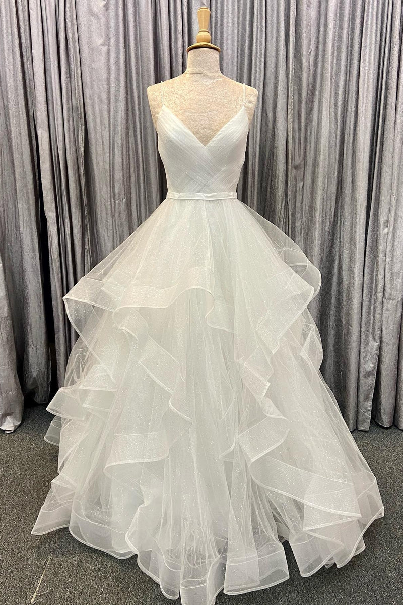 Princess Straps White Layers A-line Long Prom Gown