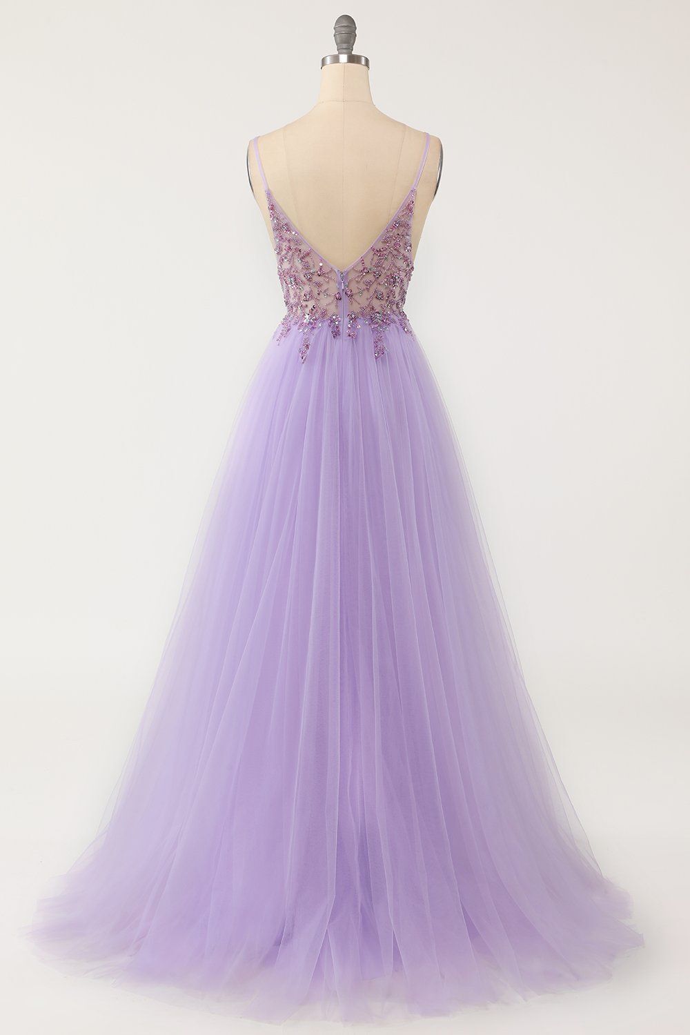 Light Purple A-line Beaded Long Formal Dress